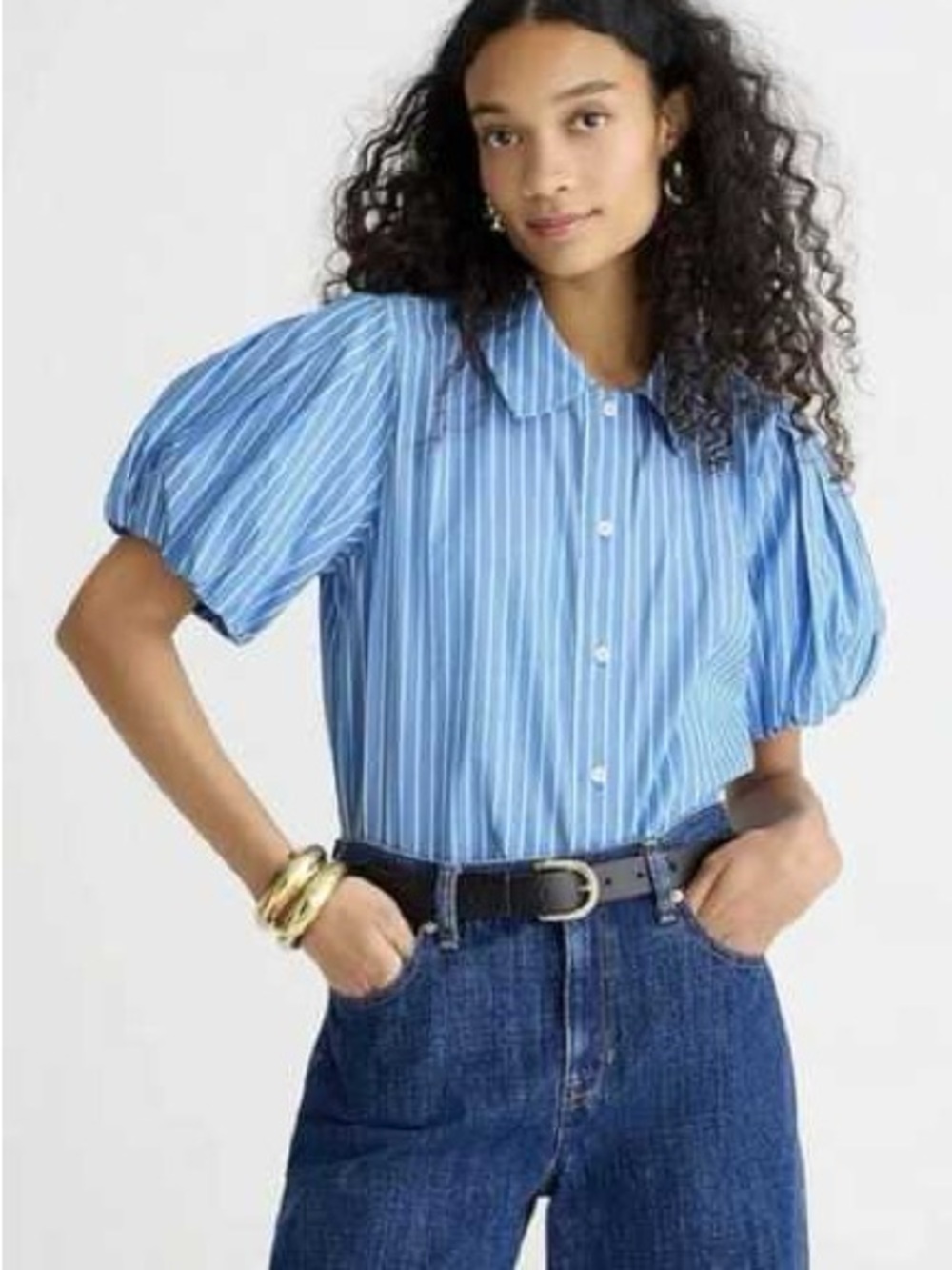 J Crew blue puffy sleeve button-down shirt